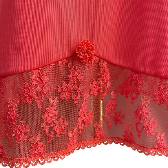 Vintage 60s Germany Triumph Int. Coral Nylon & Lace Mini Slip Dress Women Size S - Picture 7 of 11